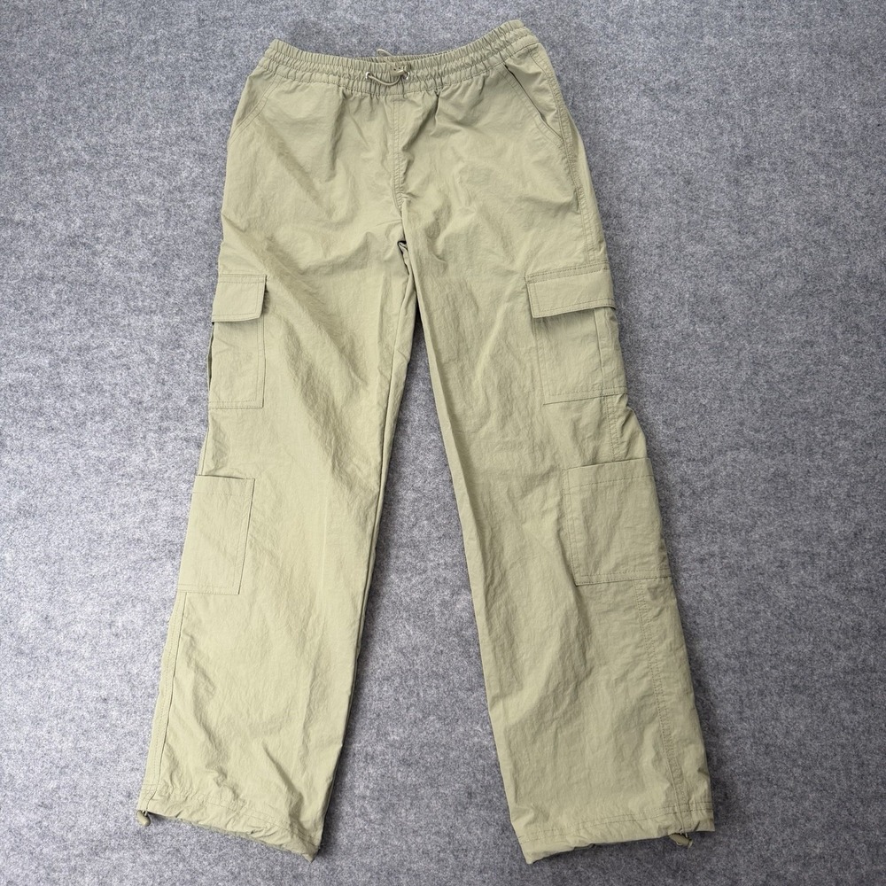 Full Tilt Olive Green Nylon Cargo Pants L Large Parachute Drawstring Elastic Wai